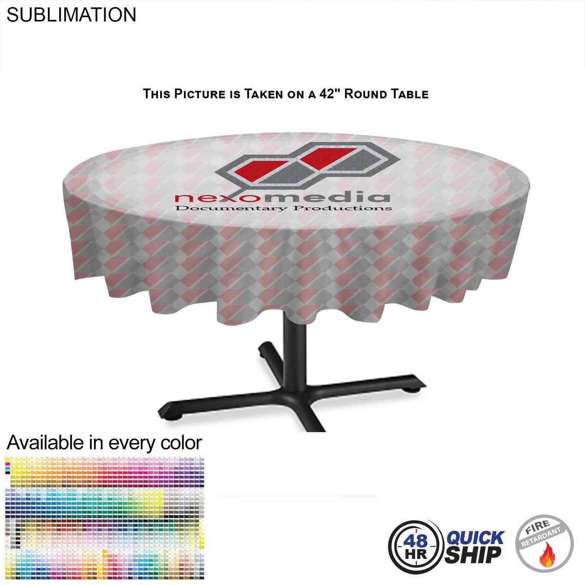 48Hr Quick Ship - Sublimated Round Table cloth, 60" Diameter, Covers tables 55" round or smaller 1