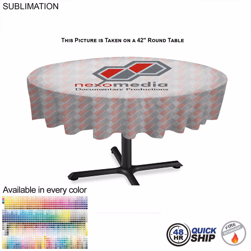 48Hr Quick Ship - Sublimated Round Table cloth, 60" Diameter, Covers tables 55" round or smaller