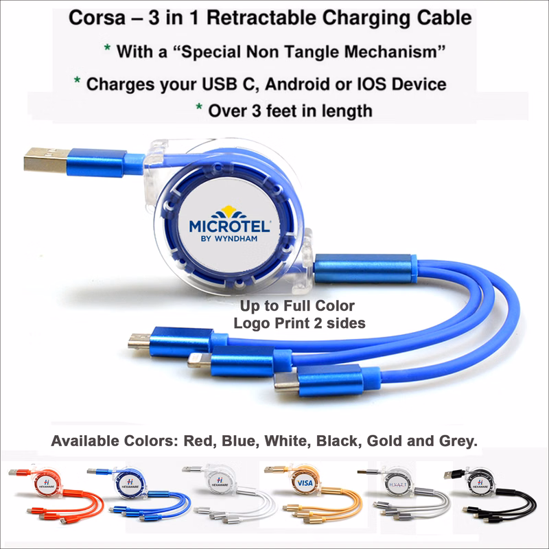 Corsa 3 in 1 Retractable Charging Cable