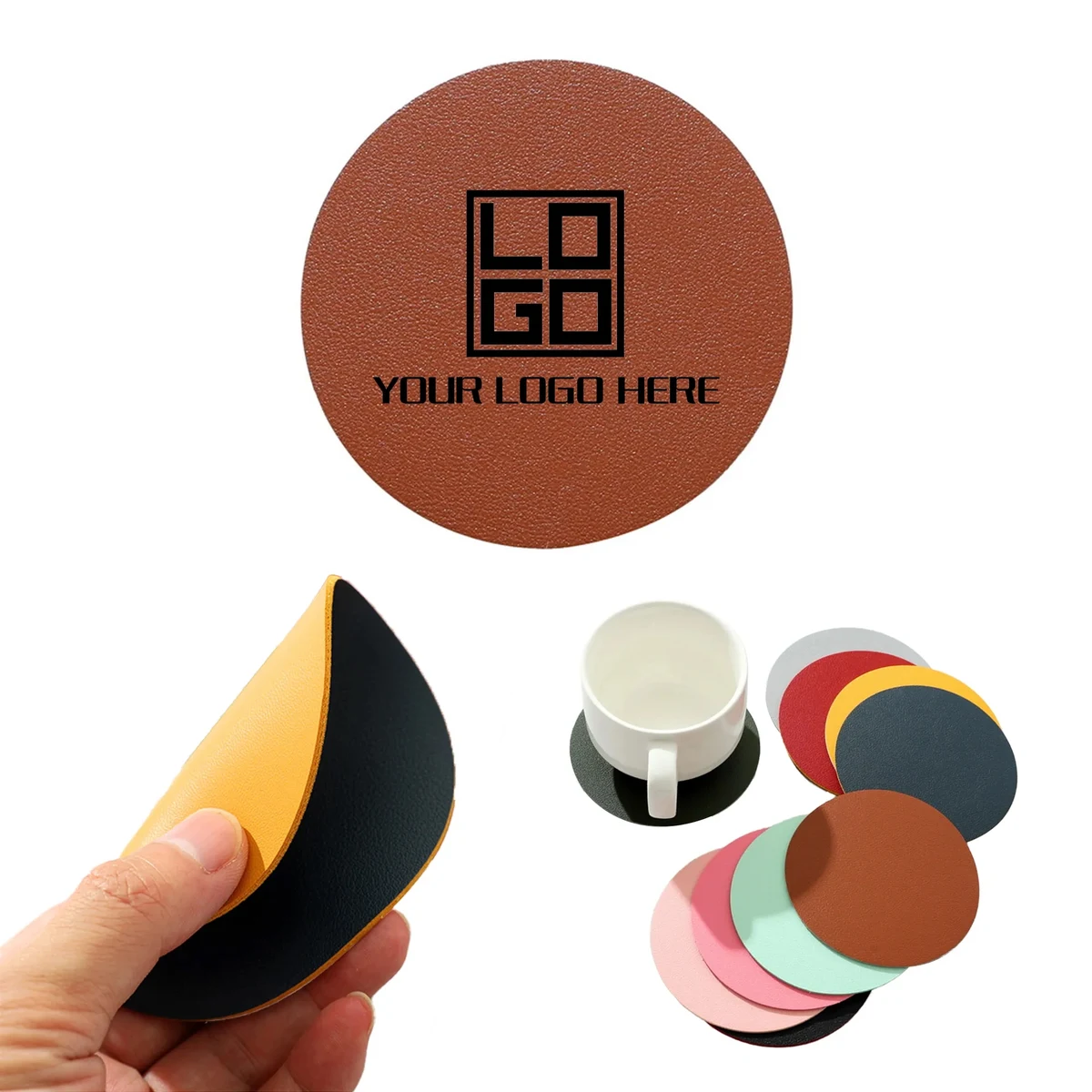 PU Leather Insulated Round Coasters Double Sided MOQ50pcs 1