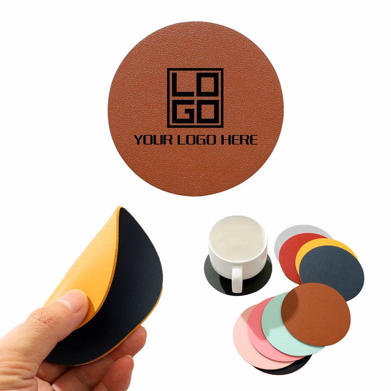 PU Leather Insulated Round Coasters Double Sided MOQ50pcs