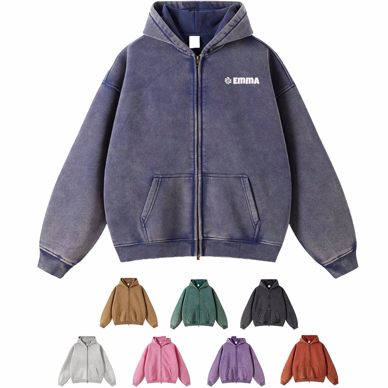 Unisex Washed Oversize Fleeced Zip Up Hoodie