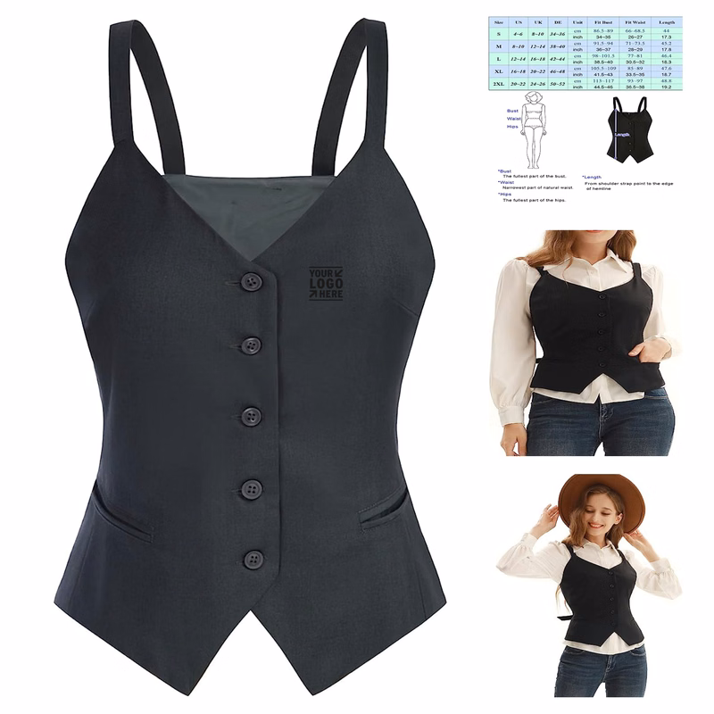 Women Waistcoat Vintage Button Suit Vest