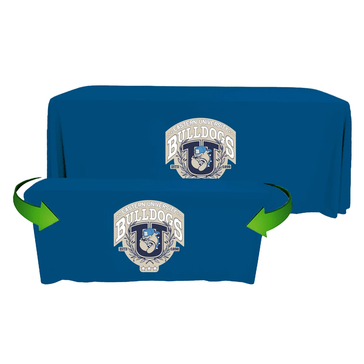 8 ft. to 6 ft. Convertible Throw PolyKnit Table Cover (Full Color Logo) 1