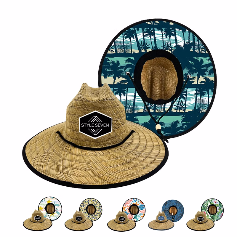 Straw Hat With Custom Patch And Full Color Underbrim Imprint