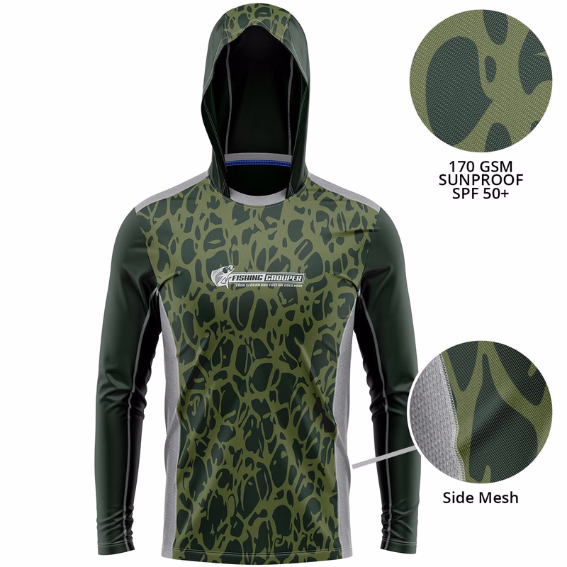 Mesh Fishing Long Sleeve Hoodie T-Shirt 170 GSM Sunproof UPF 50+