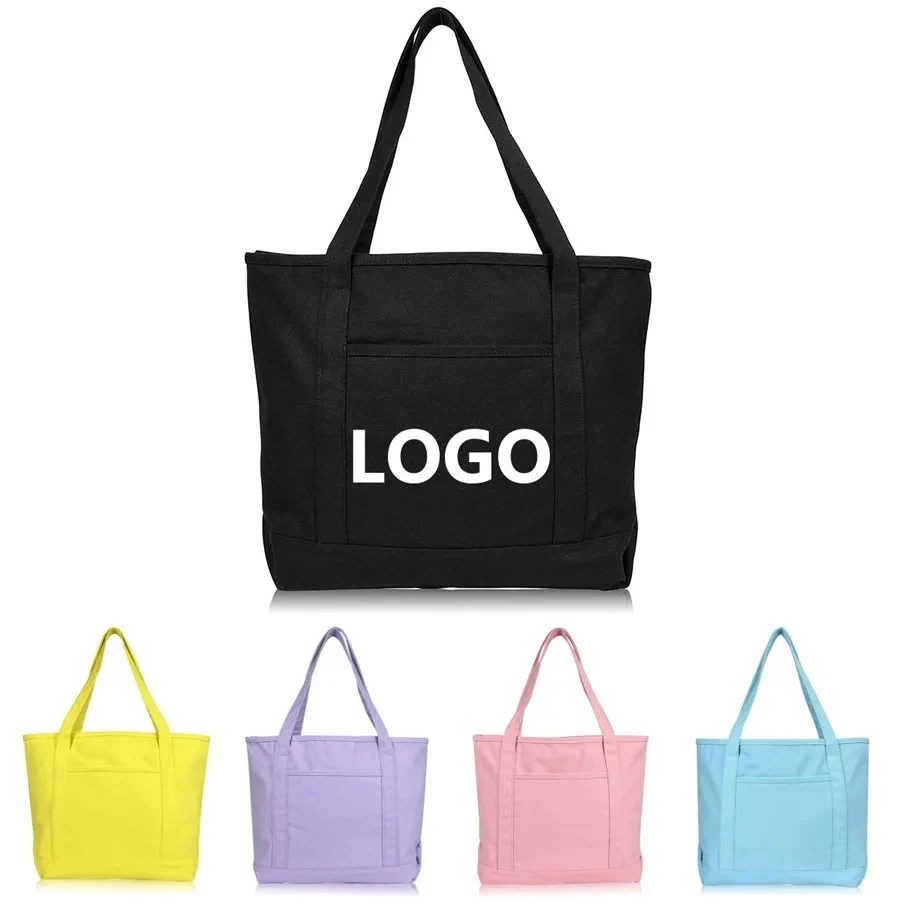 Large Colorful Cotton Canvas Tote Bag, custom tote bag with logo imprint 1