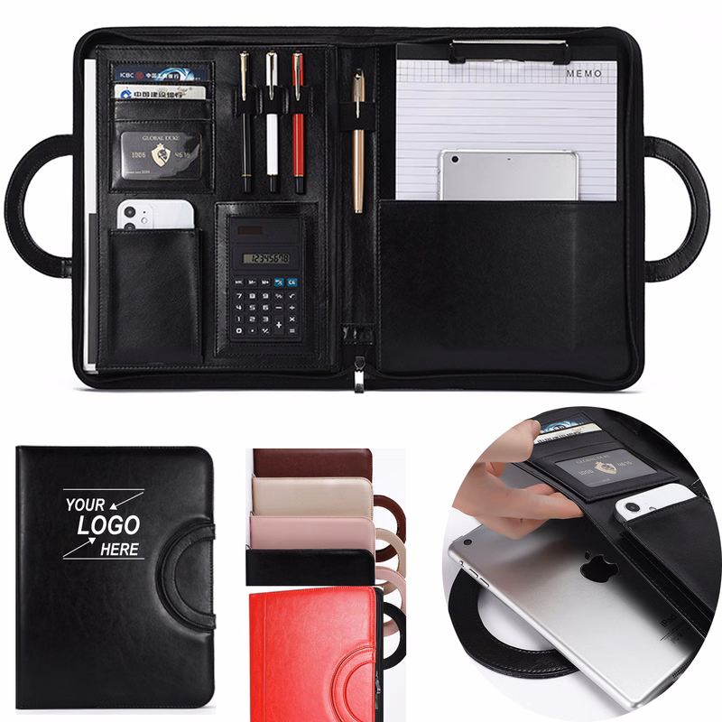 Leather Portfolio Organizer with Handle and Clipboard