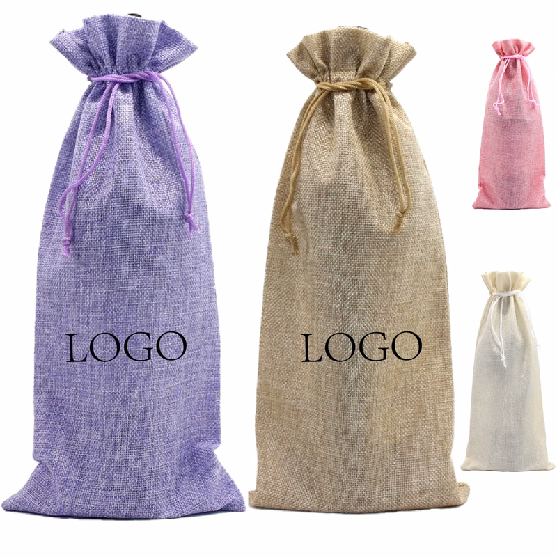 Burlap Drawstring Wine Bag Gift Tote Storage Sackcloth
