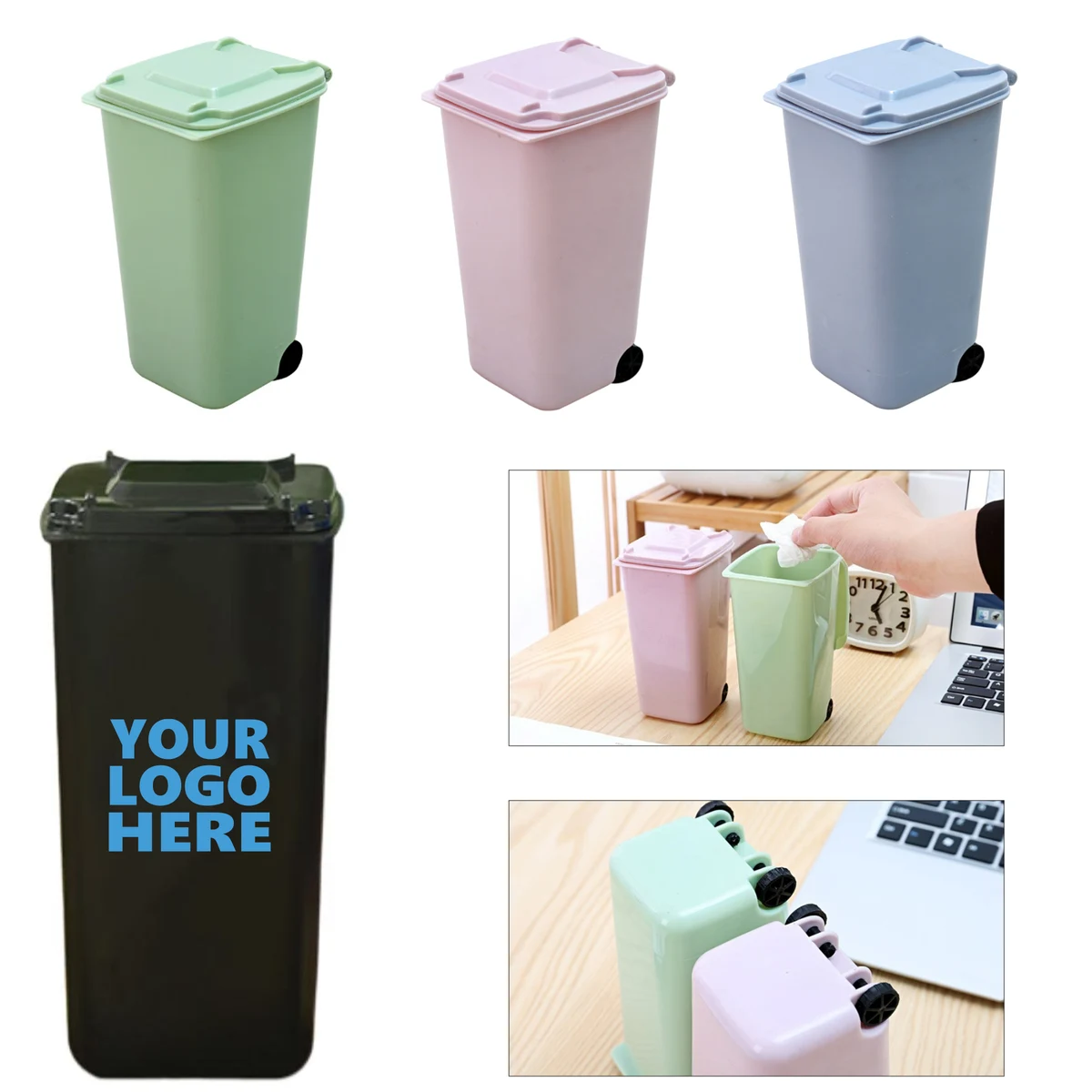 Mini Desktop Pen Holder with Trash Can Function, promotional clip with logo imprint 1