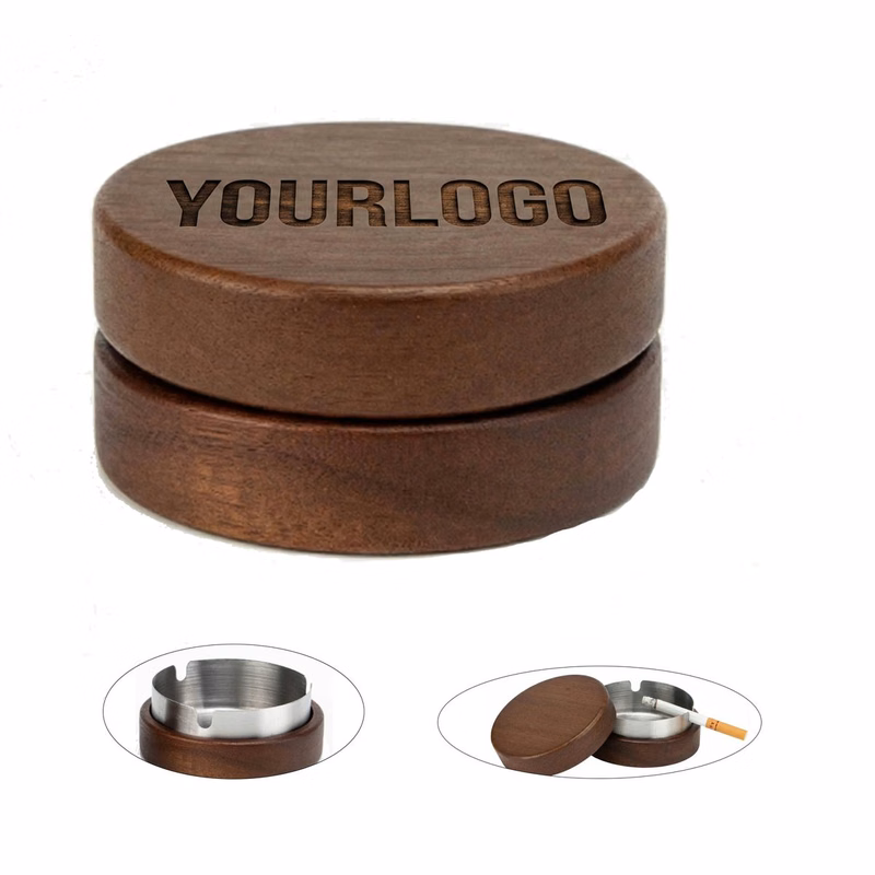 Round Wood Stainless Steel Ashtray