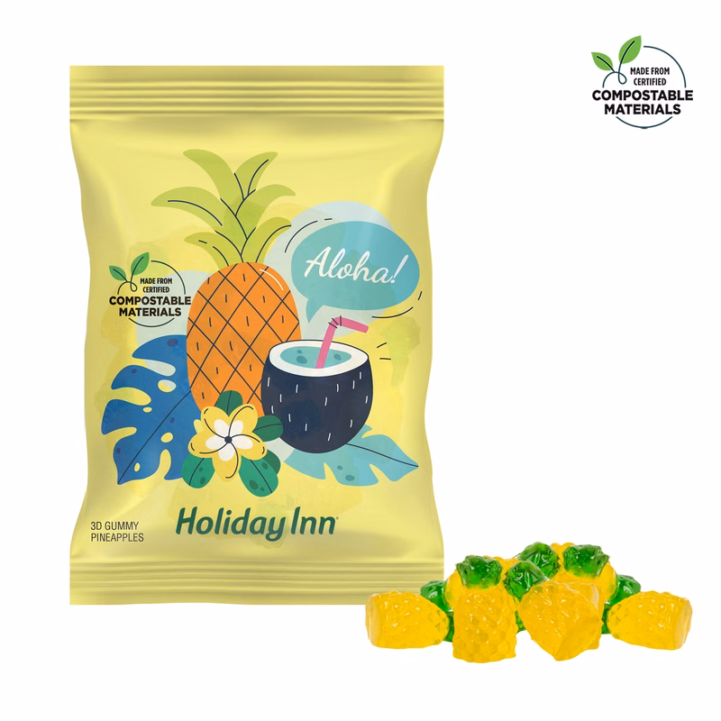 4 oz. ECO-Digibag™, Compostable & Full Color, 3D Gummy Pineapples