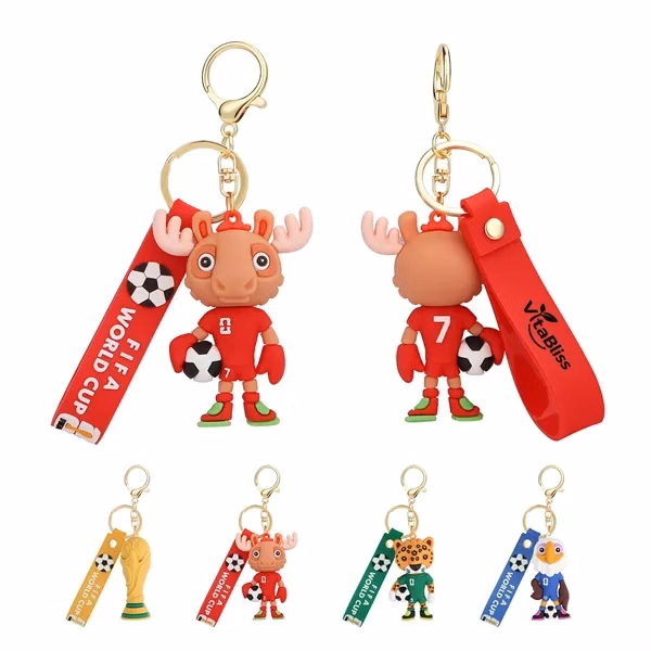 Custom 2026 World Cup Mascot Wristlet Keychain — Collectible PVC Bag Pendant Charm