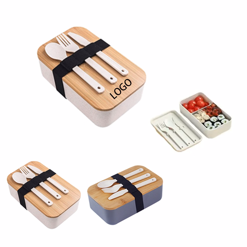 Japanese Bamboo Lid Lunch Box with Utensils
