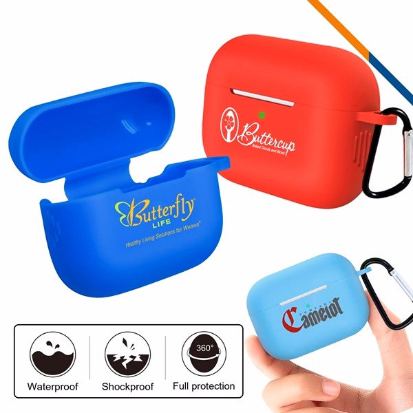 Custom Silicone Wireless Earbuds Case — Fingerprint Resistant Protective Gift