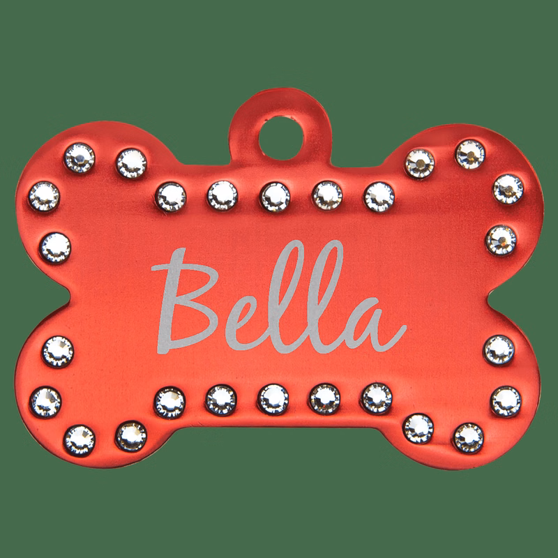 1 1/2" x 1" Red Anodized Aluminum Swarovski Bling Bone with Tab