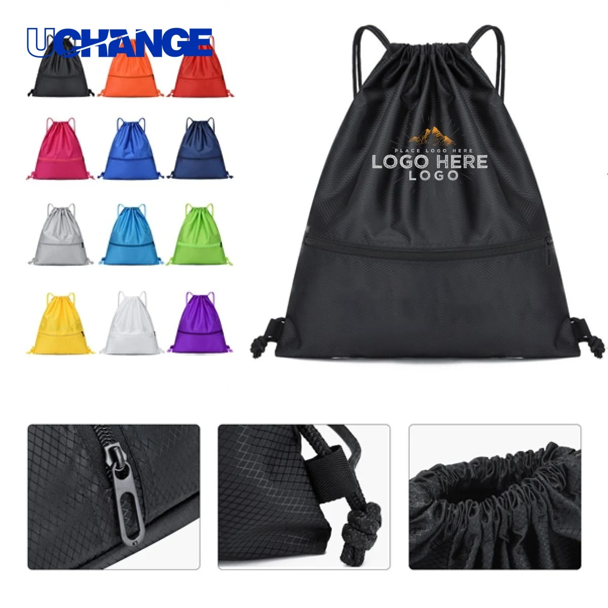 Reusable Polyester Drawstring Gym Bag 1