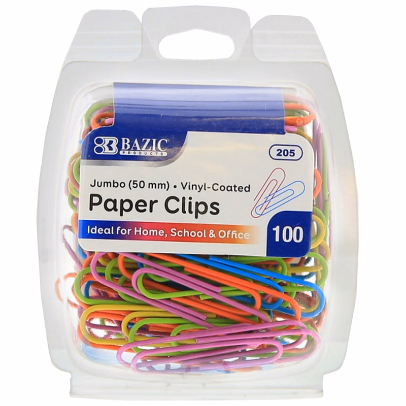 Paper Clips - 100 Count Jumbo Vinyl Coated