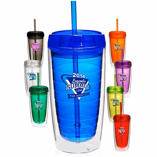 Econo 16 oz Double Wall Tumbler With Lid And Straw