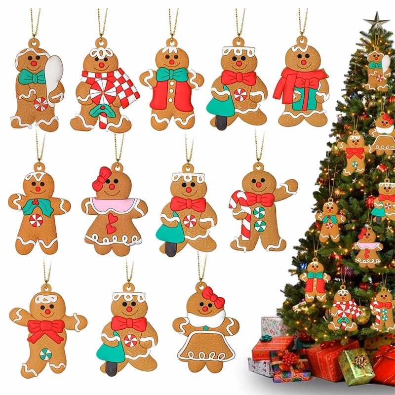 12 Pcs Pvc Gingerbread Man Ornaments For Christmas Tree