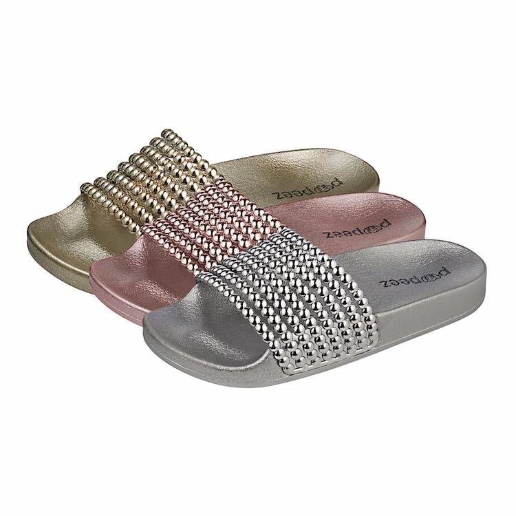 Girls' Slide Sandals - S-XL 3 Shimmering Colors Pearl Detail Strap