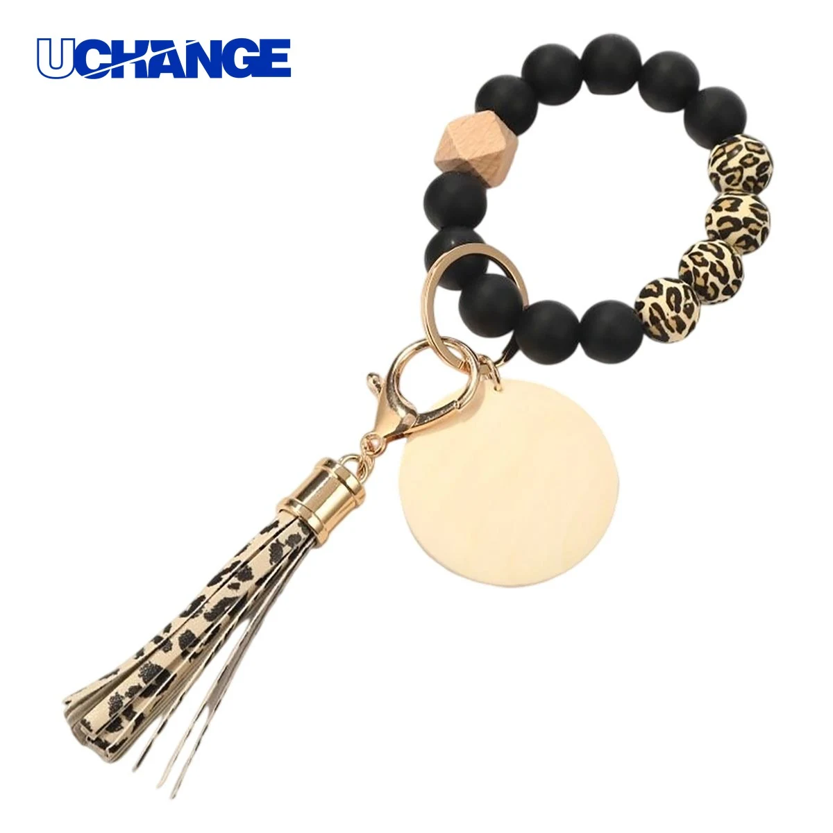 Silicone Bead Wood Bracelet Keychain Laser Engraved 1