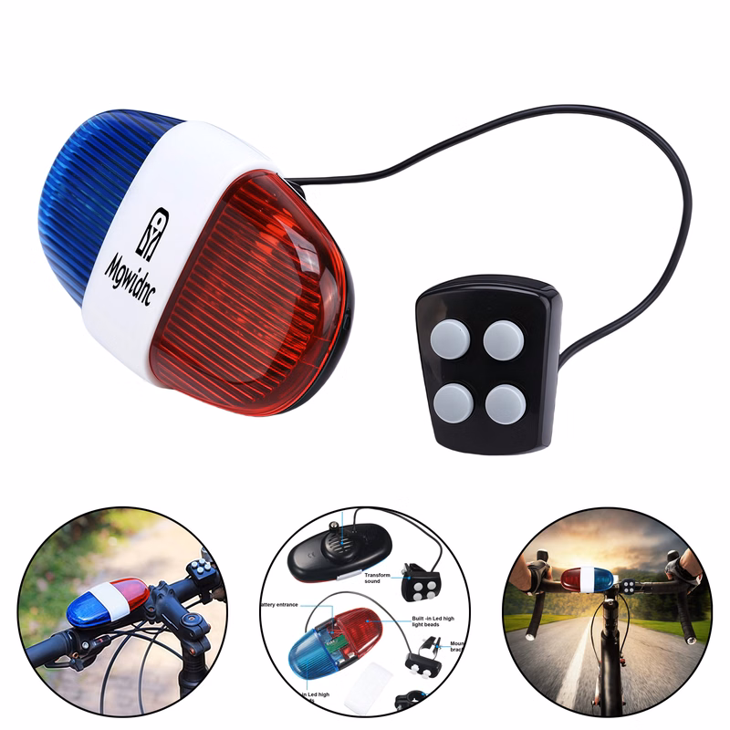 Bicycle Red Blue Warning Horn Light with Bell