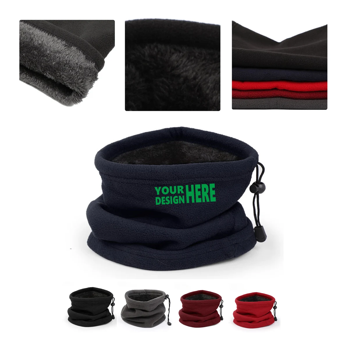 MOQ50 Custom Winter Fleece Neck Warmer Drawstring Design 1