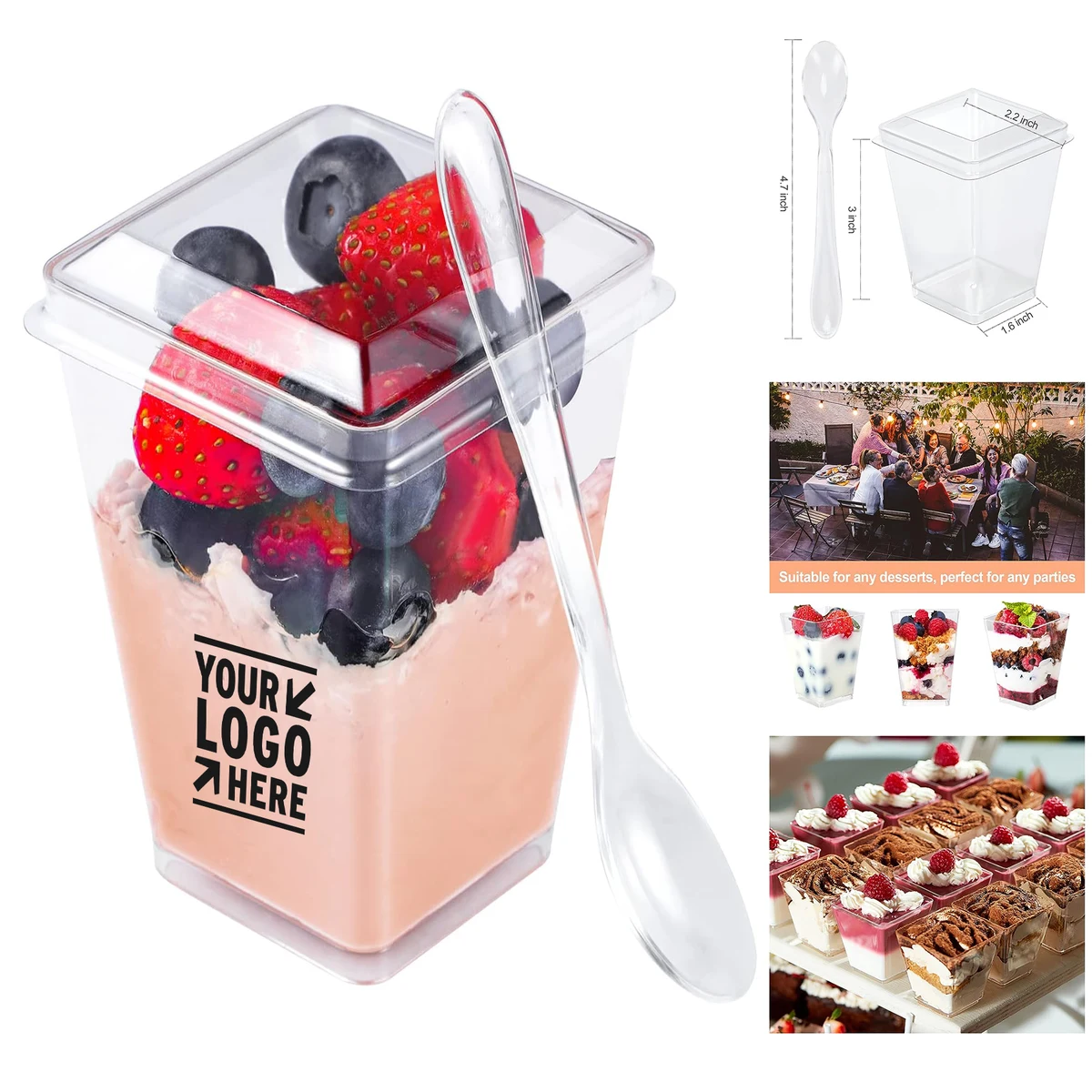 5OZ Party Mini Plastic Spoon Clear Parfait Dessert Appetizer Cup with Lid 1