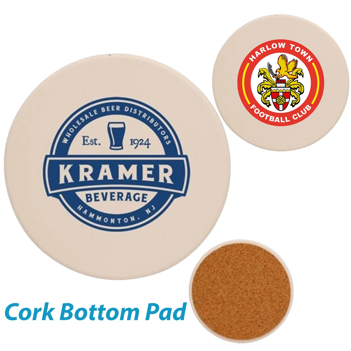 USA Printed 4" Round Ceramic Coaster w/ Custom Logo 1