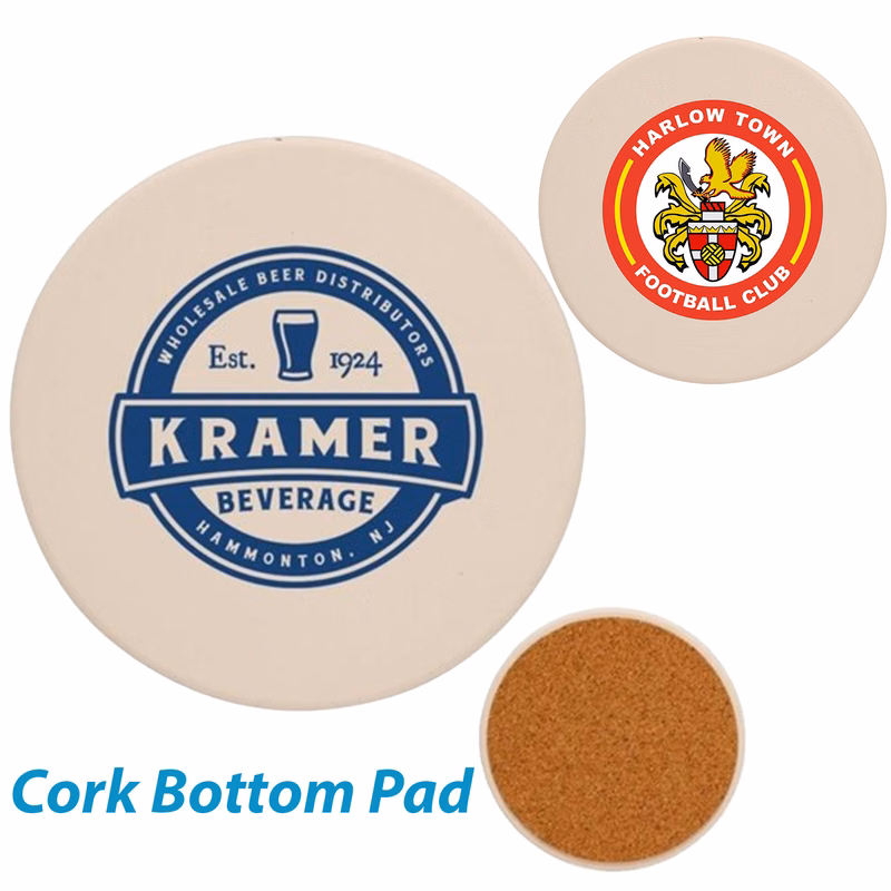 USA Printed 4" Round Ceramic Coaster w/ Custom Logo