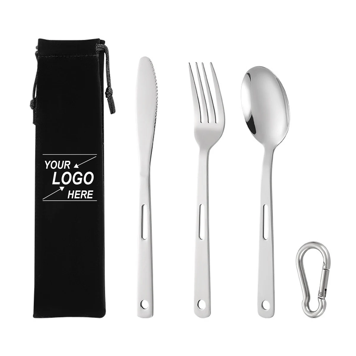 Outdoor Stainless Steel Camping Utensil Set with Carrying Pouch 1
