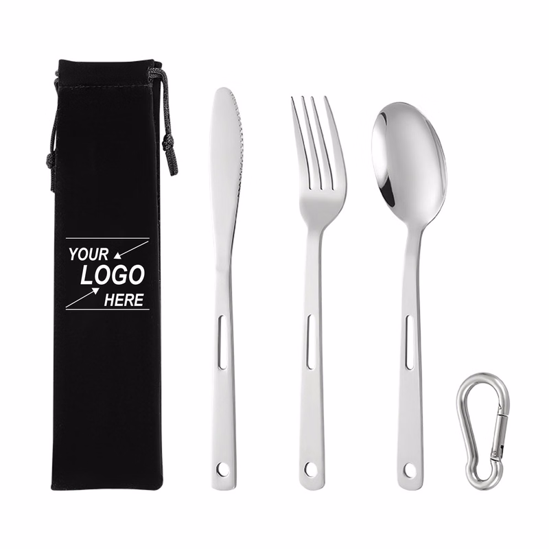 Outdoor Stainless Steel Camping Utensil Set with Carrying Pouch