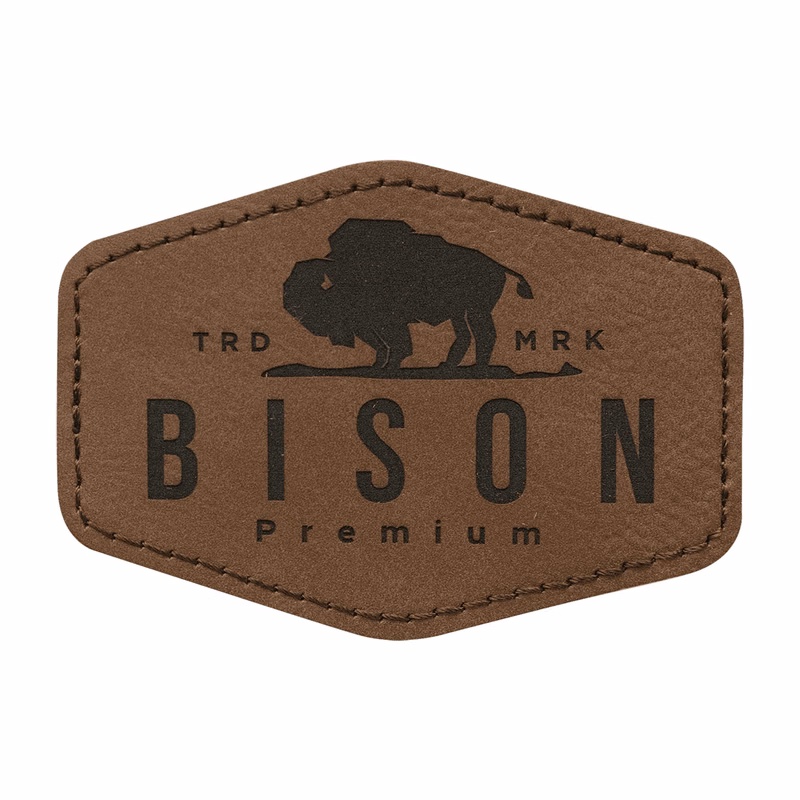 3" x 2" Dark Brown Leatherette Hexagon Patch with Adhesive