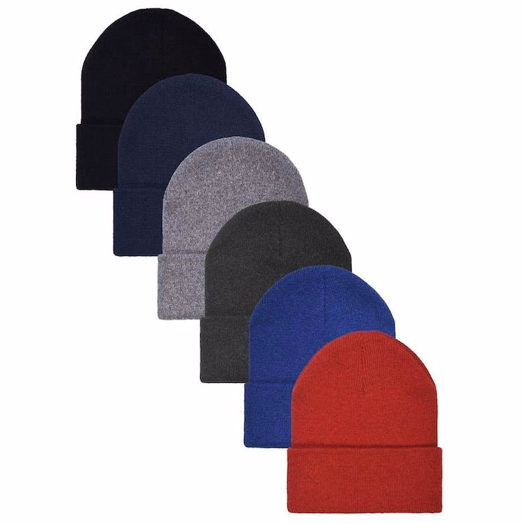 Kids' Beanie Hats - 6 Assorted Colors Cuffed