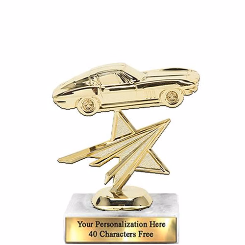 Trophy: 7", 2x3 white marble base, Corvette Gold U