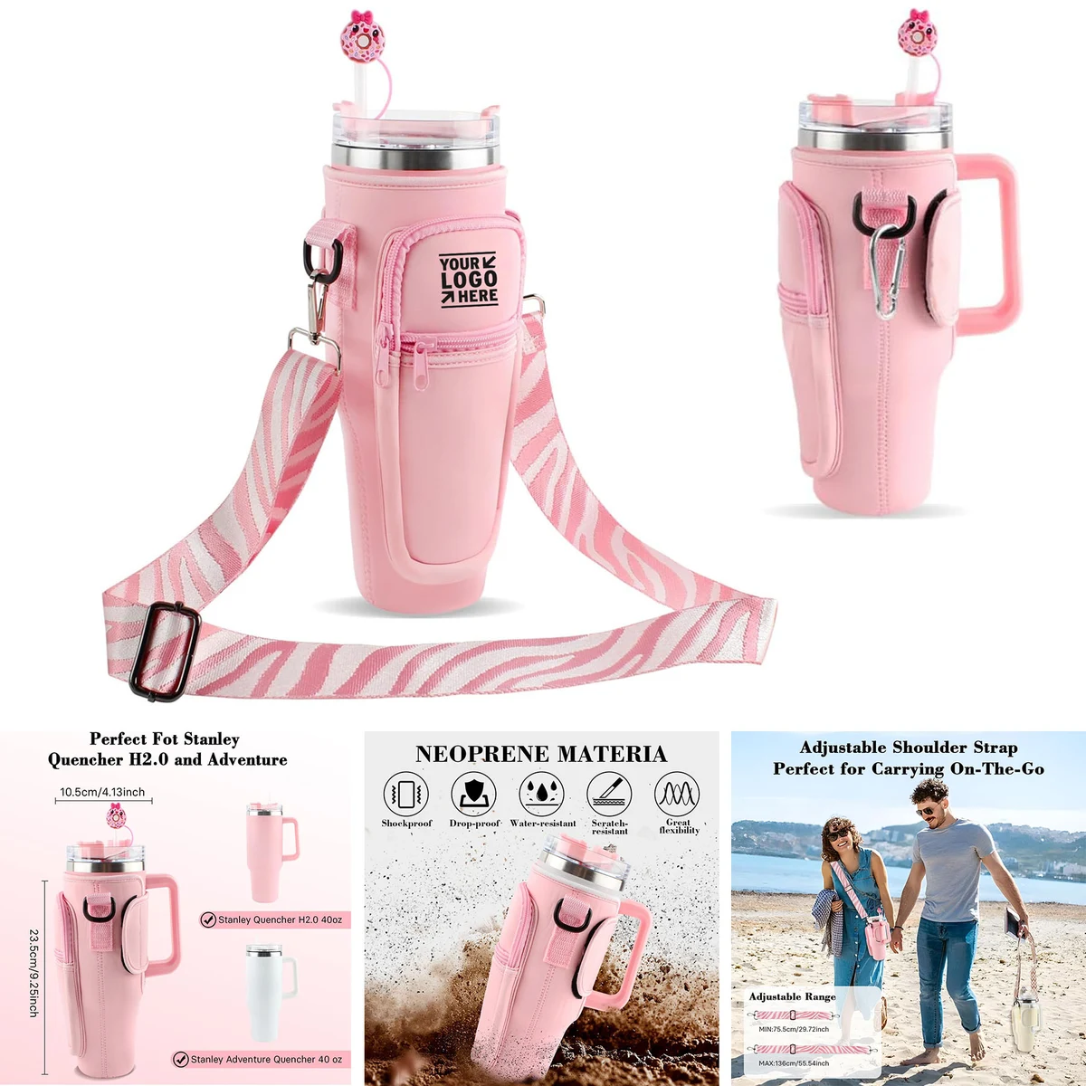 Phone Pocket Stanley 40oz Tumbler Water Bottle Carrier Bag With Handle 1
