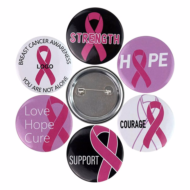 Pink Ribbon Round Button Pin (direct import)