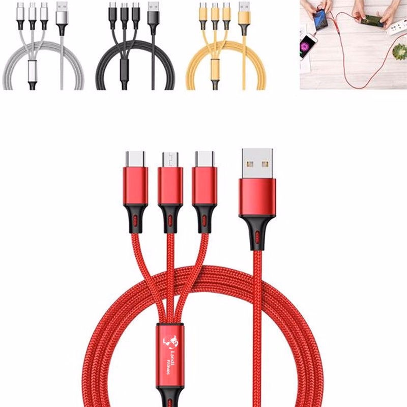 3 in 1 Charger Cable Nylon Braided Multiple USB Cable