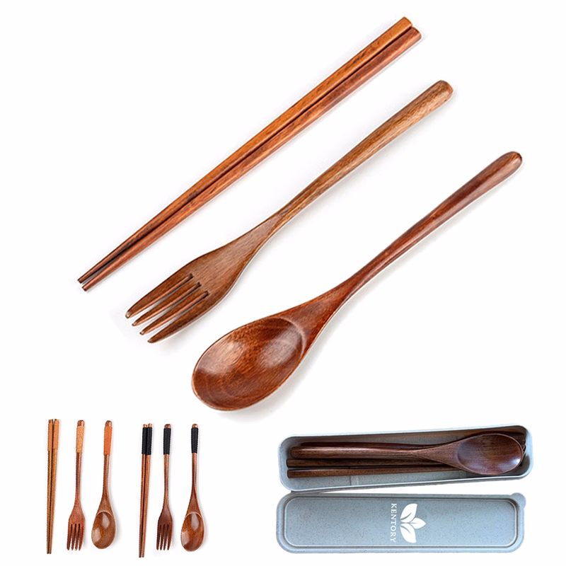 3Pcs Wooden Fork And Spoon Chopsticks Tableware Cutlery Set
