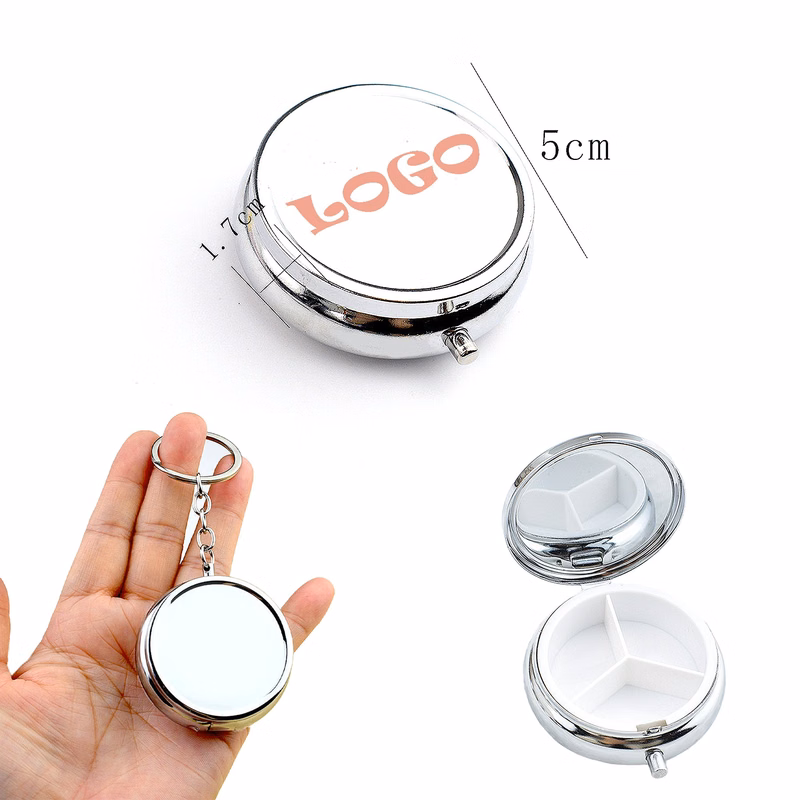 Round Three Compartments Vitamins Pill Cases With Key Chain