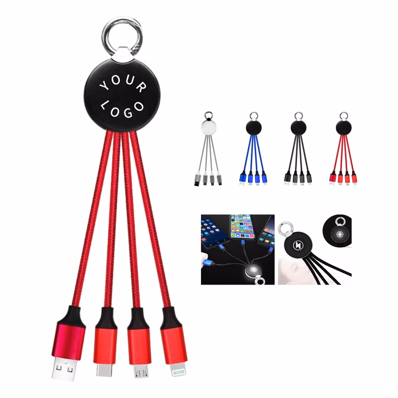 Nylon Three In One Charging Cable With Light Up Logo
