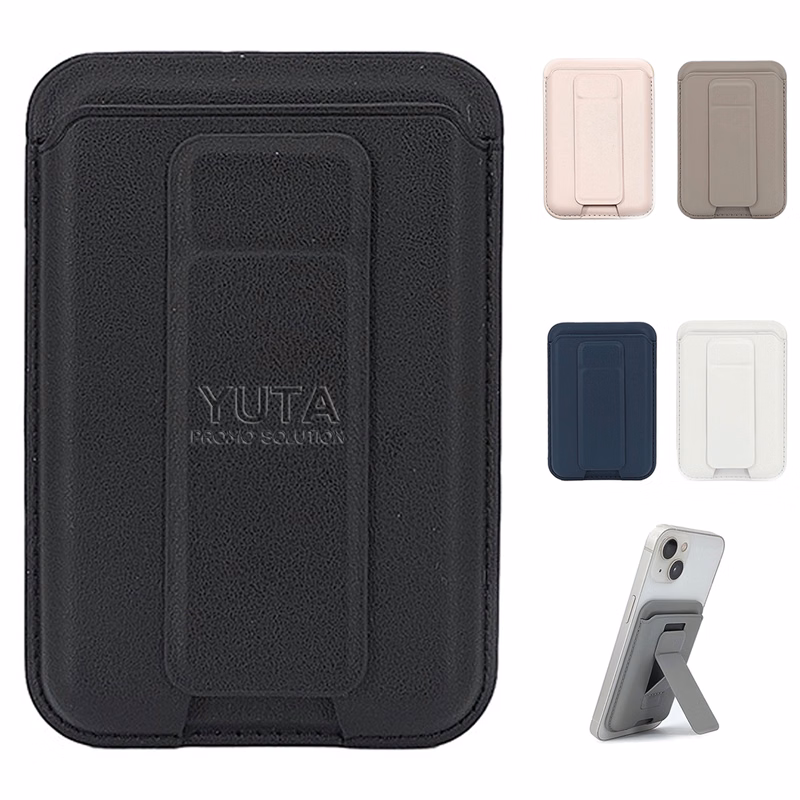 Adjustable Magnetic PU Leather Phone Stand w/ Card Holder