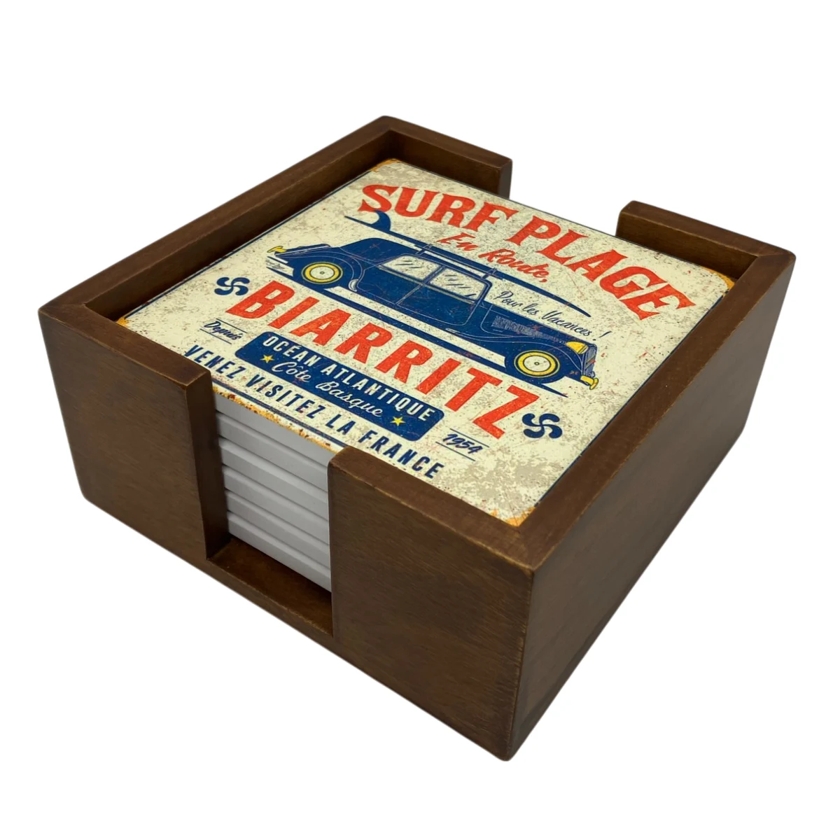 Walnut Finish Wooden 6 Coaster Holder Sets 1