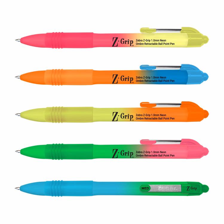 Zebra Z-Grip– Ombre Neon Rubberized Retractable Ball Point Pen –1.0mm Medium Point