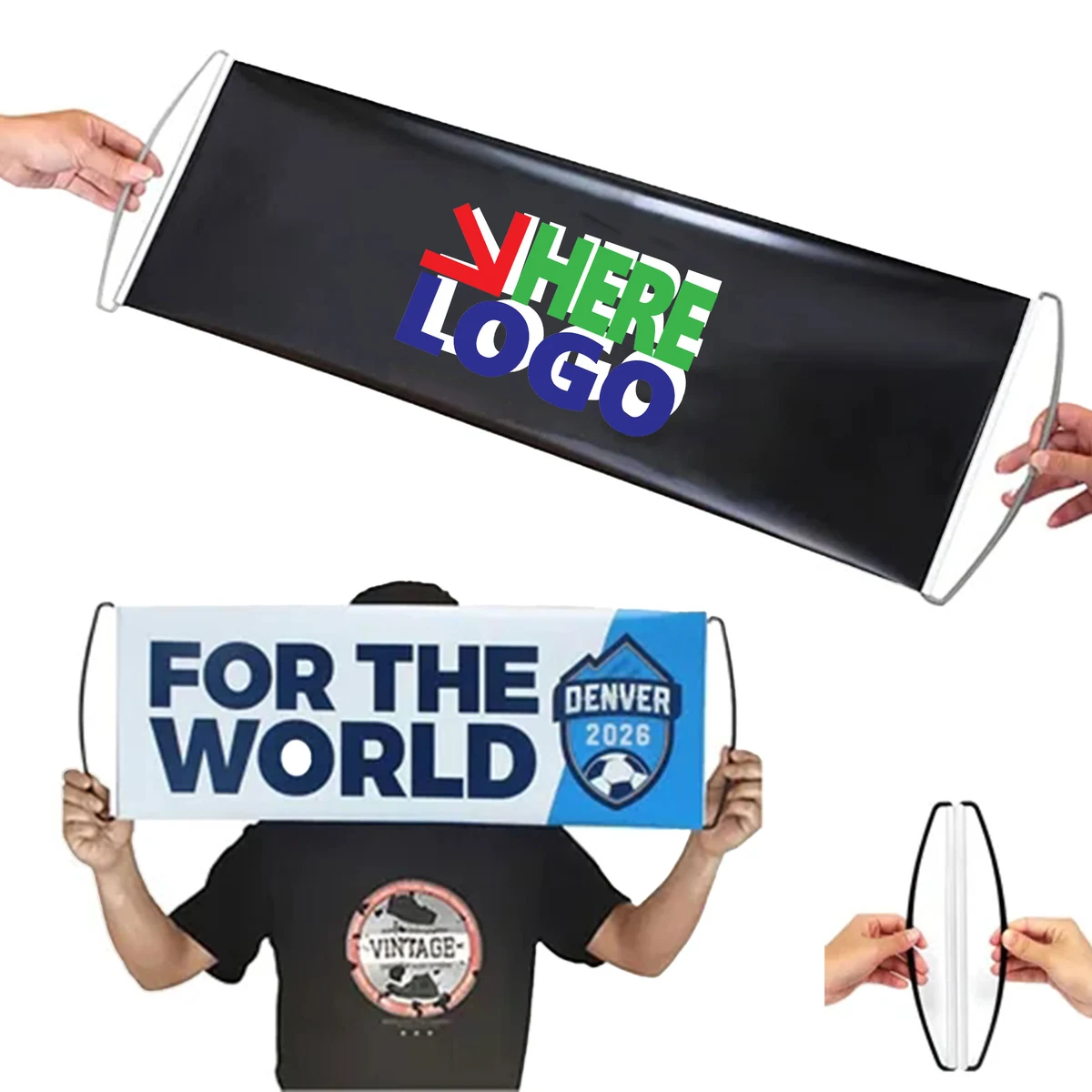MOQ 50 Rolling Banner Hand Flag Full Color PET 1