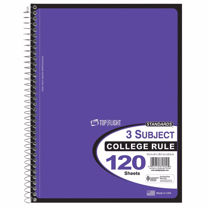 3 Subject Spiral Notebooks - College Ruled120 Sheets 5 Colors