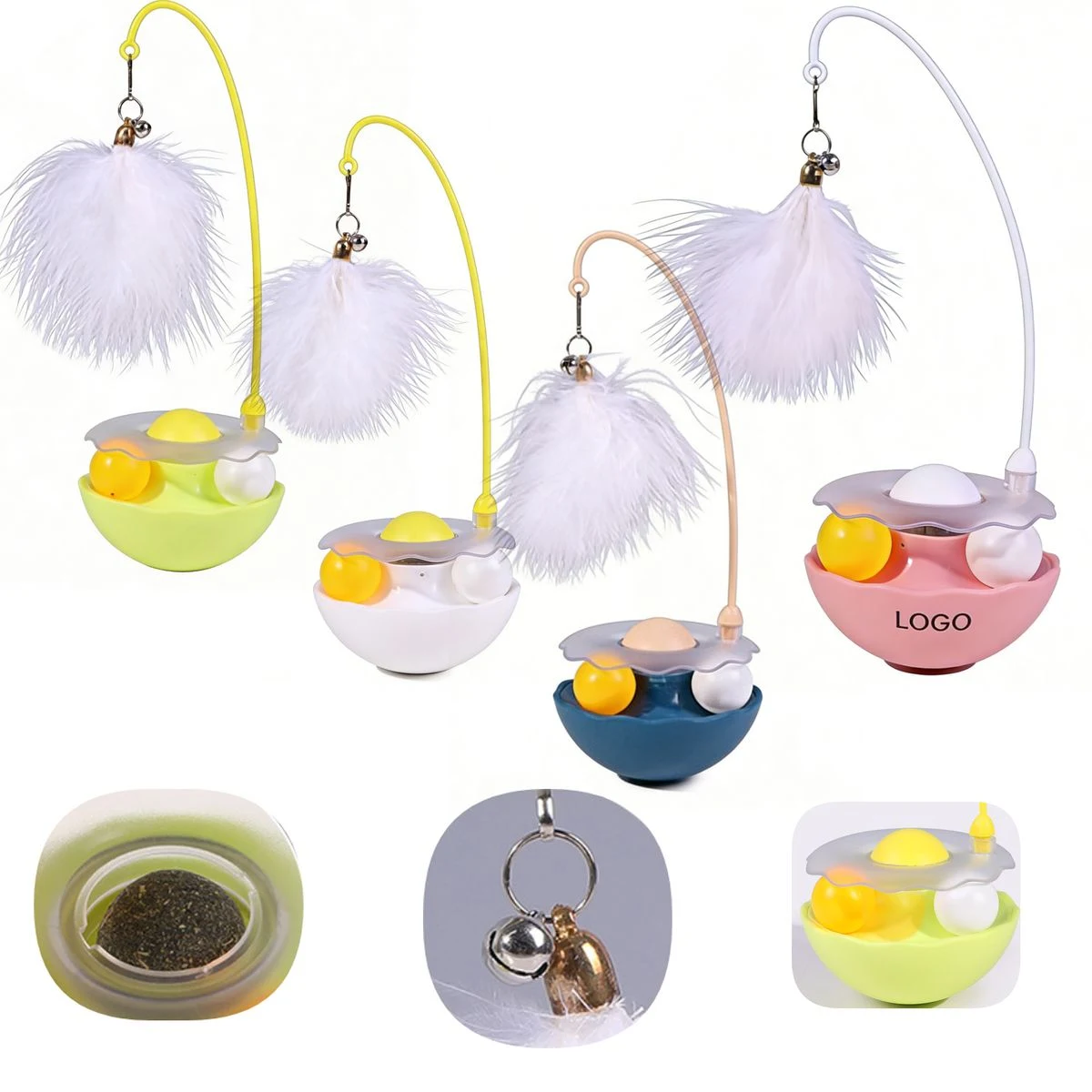Interactive Cat Feather Toy Tumbler with Bell 1