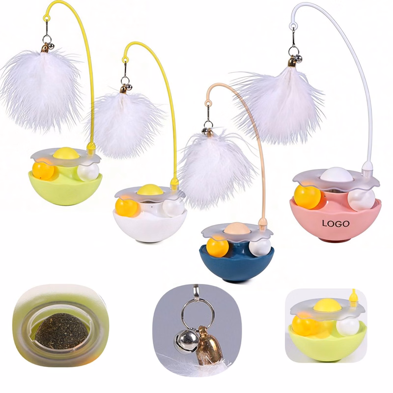 Interactive Cat Feather Toy Tumbler with Bell