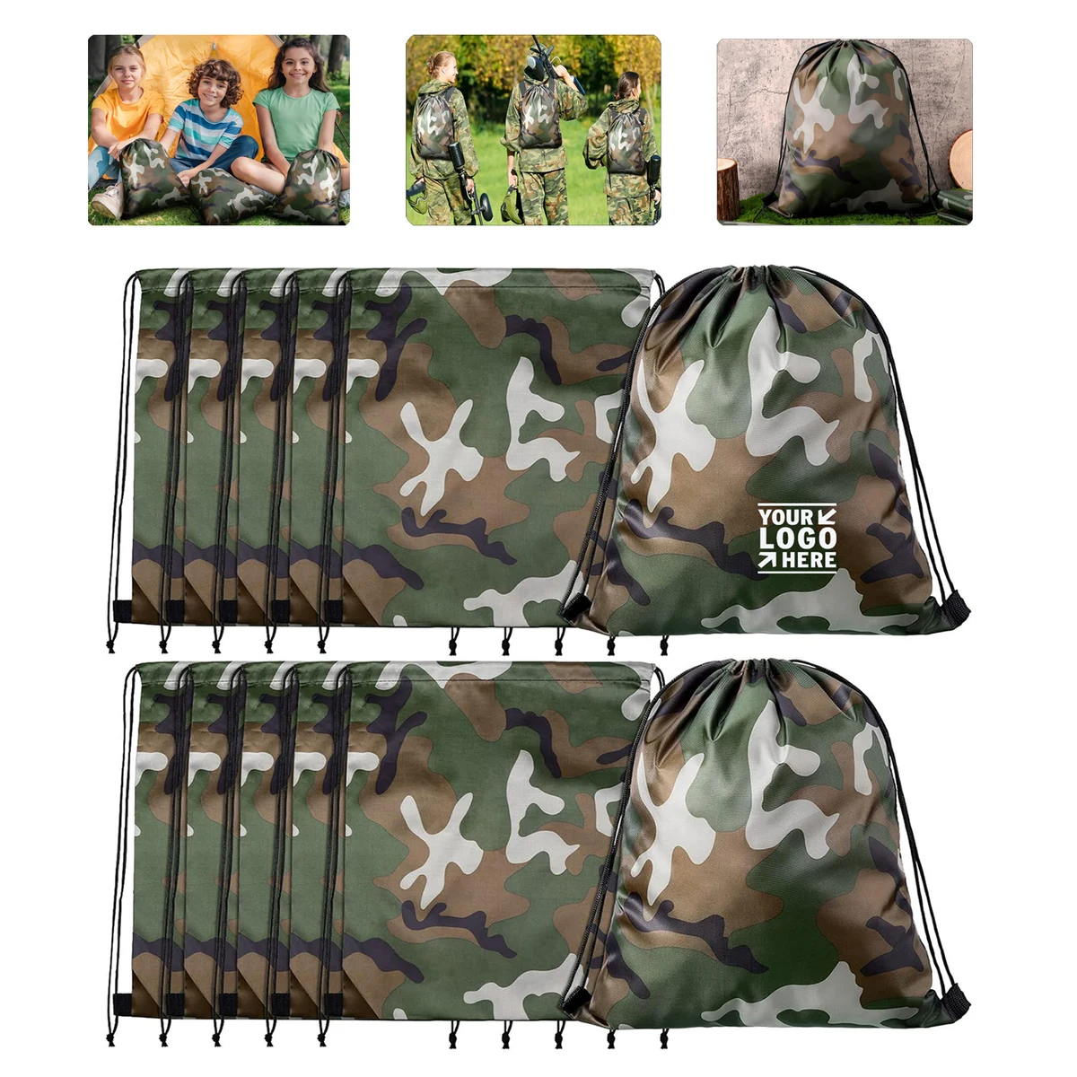 Army Travel Camo Drawstring Backpack Waterproof Camouflage String Bag 1